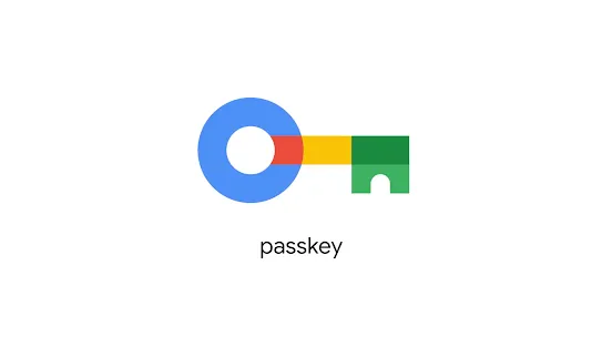 Video unit shows a still image graphic of a key in the recognizable Google colors of blue, red, yellow, and green. The word “passkey” appears below the graphic. A play button for the video is overlaid on the key.