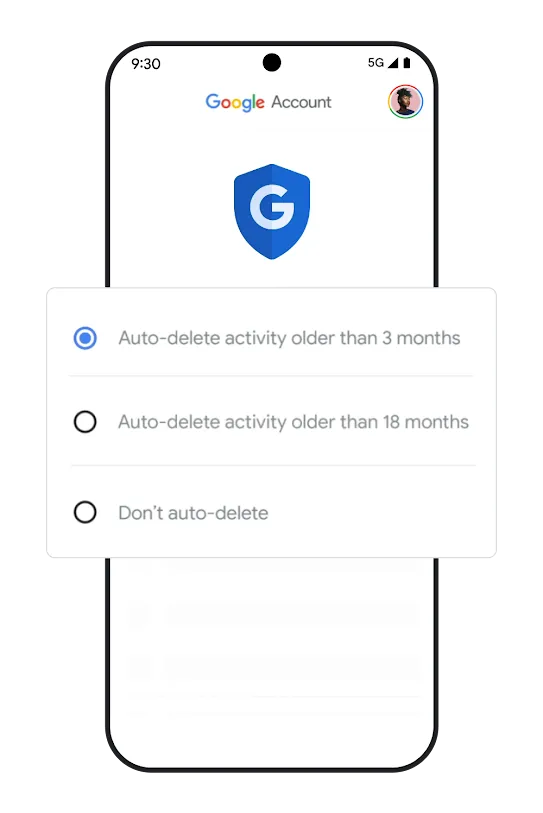 Phone graphic with auto-delete settings window.