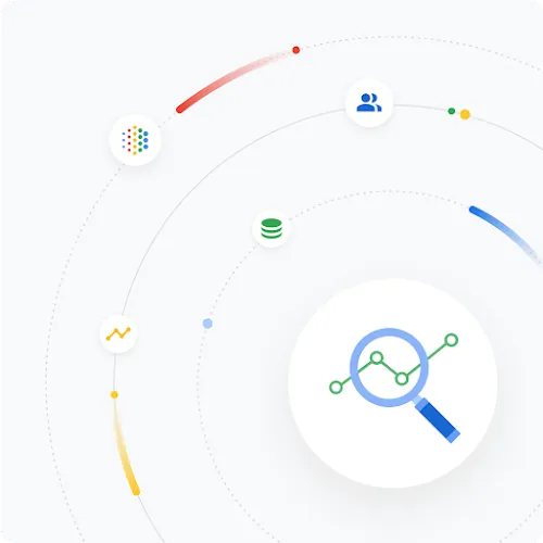 Disinn ta' orbita li juri ikona tad-dejta, ikona tar-riċerka u ikona tan-nies li flimkien juru s-sisien ta' Google Intelliġenza Artifiċjali.