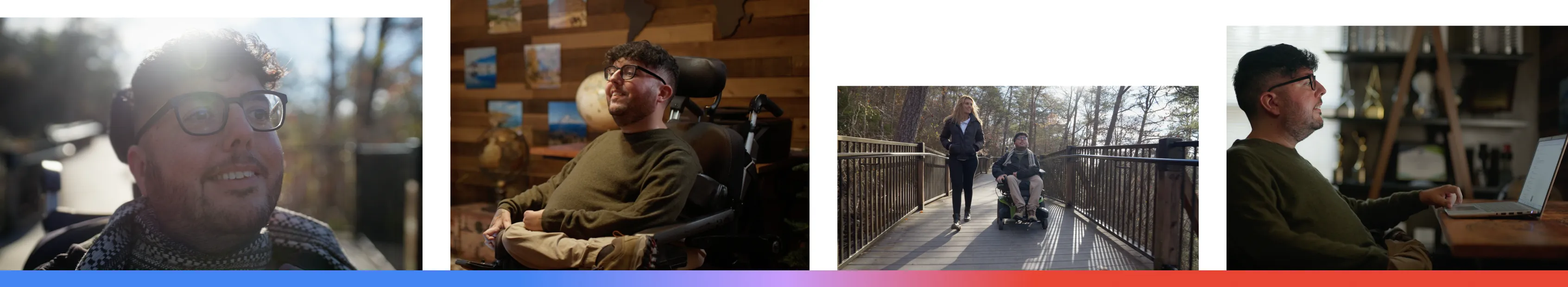 Four images of Cory Lee and his experiences creating content for his wheelchair-accessible travel guides.