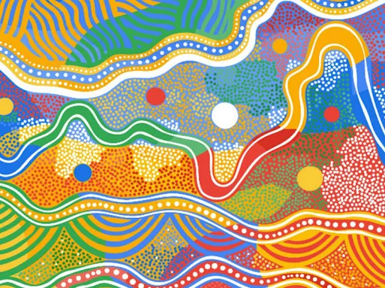 Australian Indigenous art in traditional style using contemporary Google colours